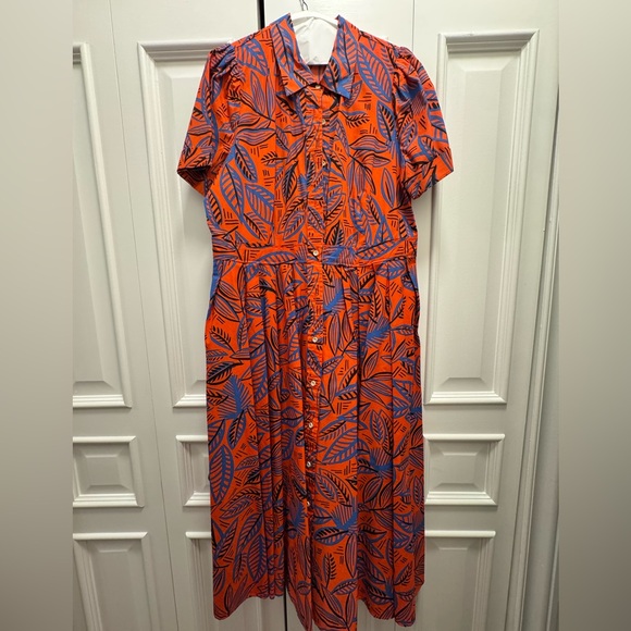 Alexis Red/Orange Puff Sleeve Midi Sundress - Picture 1 of 2